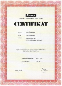 Certifikát RAVAK