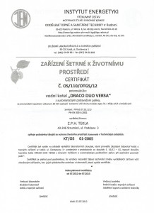 Certifikát kotle Tekla Draco duo